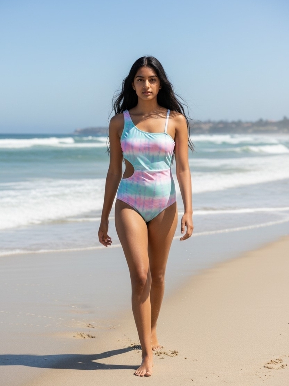 Girls Cute One-Piece Swimsuit in Pastel Tie-Dye EUC Medium 7/8 With  Side Cutout